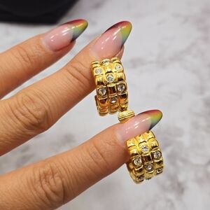 Avon Gold Tone Hoops Clip On Earrings Rhinestone